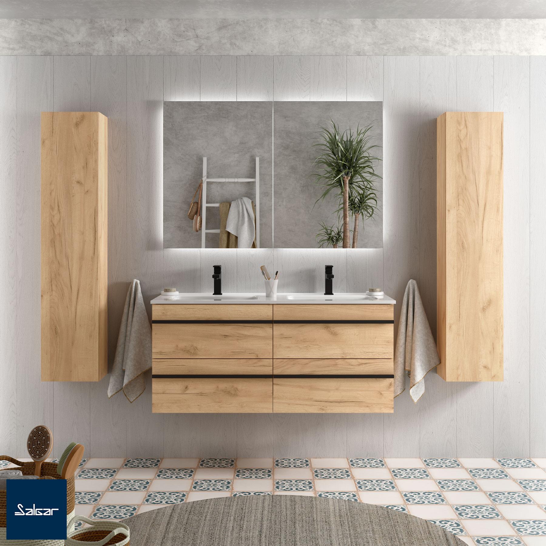 Mueble baño estilo industrial gris y roble con cajones