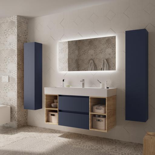 Mueble de baño Bequia Plus suspendido 2 cajones 4 huecos azul mate y roble 120cm de Salgar [1]