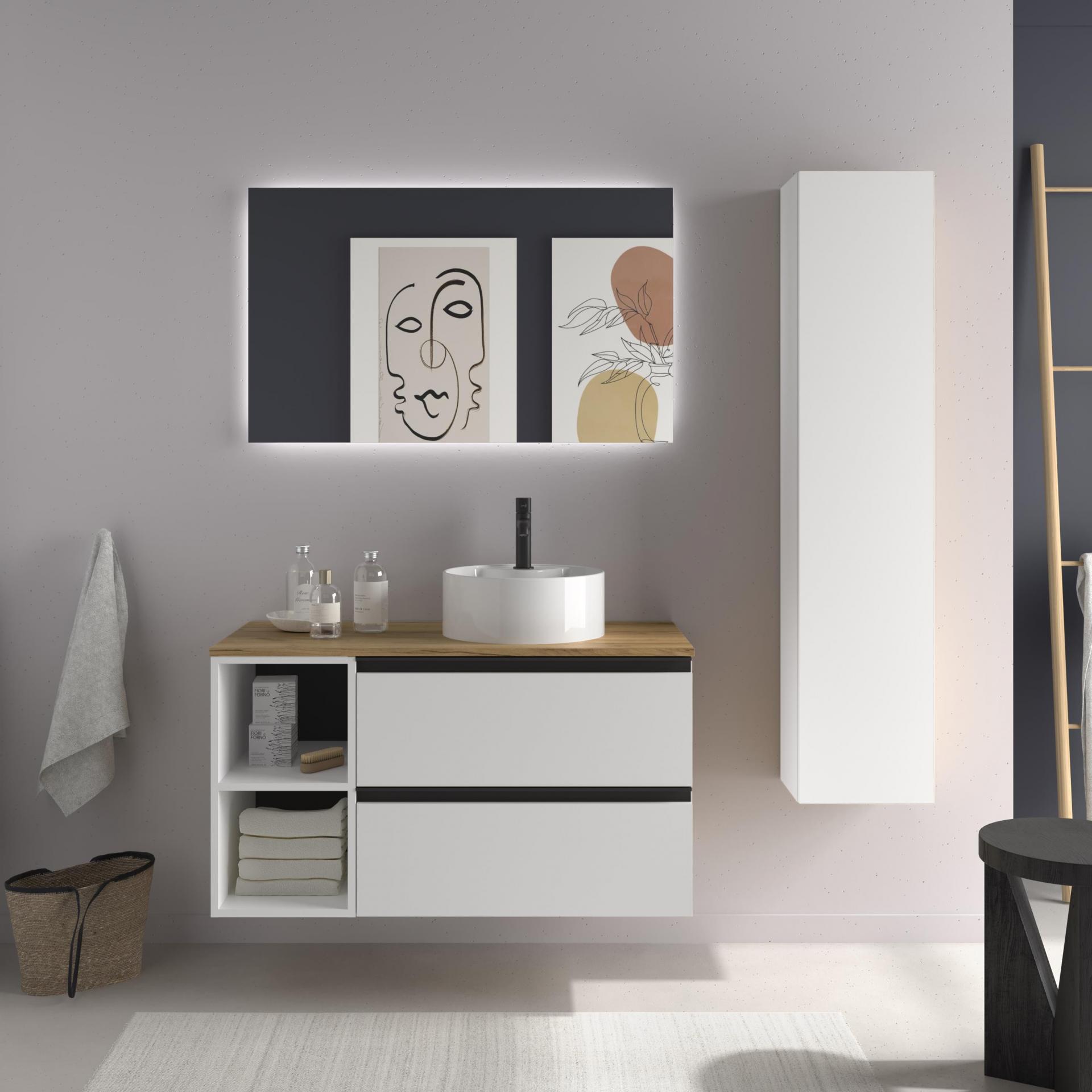 Mueble de baño sobre encimera Bequia Plus Metal suspendido 2 cajones 2 huecos blanco mate de Salgar