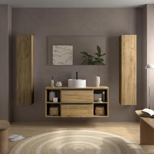 Mueble de baño sobre encimera Bequia Plus Metal suspendido 2 cajones 4 huecos roble o nogal 120cm de Salgar