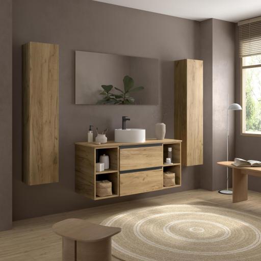 Mueble de baño sobre encimera Bequia Plus Metal suspendido 2 cajones 4 huecos roble o nogal 120cm de Salgar [2]