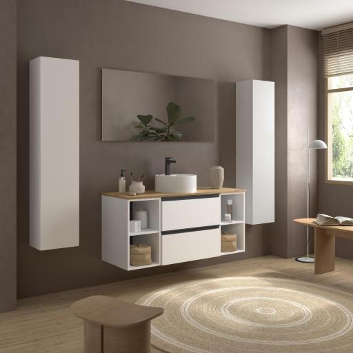 Mueble de baño sobre encimera Bequia Plus Metal suspendido 2 cajones 4 huecos blanco mate 120cm de Salgar [1]