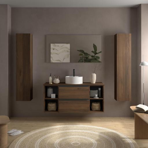 Mueble de baño sobre encimera Bequia Plus Metal suspendido 2 cajones 4 huecos roble o nogal 120cm de Salgar [1]