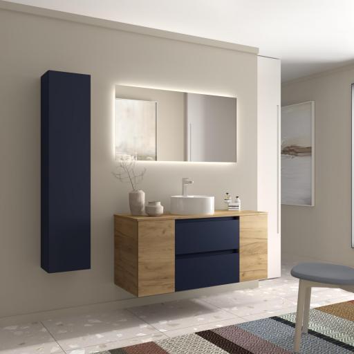 Mueble de baño sobre encimera Bequia Plus suspendido 2 cajones 2 puertas azul mate y roble 120cm de Salgar [1]