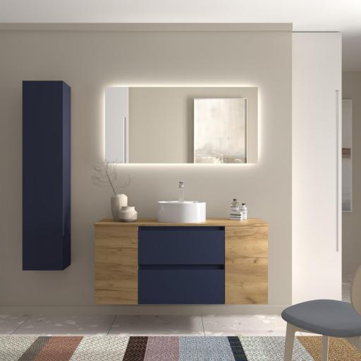 Mueble de baño sobre encimera Bequia Plus suspendido 2 cajones 2 puertas azul mate y roble 120cm de Salgar [0]