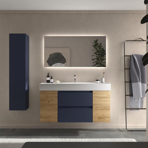 Mueble de baño Bequia Plus suspendido 2 cajones 2 puertas azul mate y roble 120cm de Salgar [0]