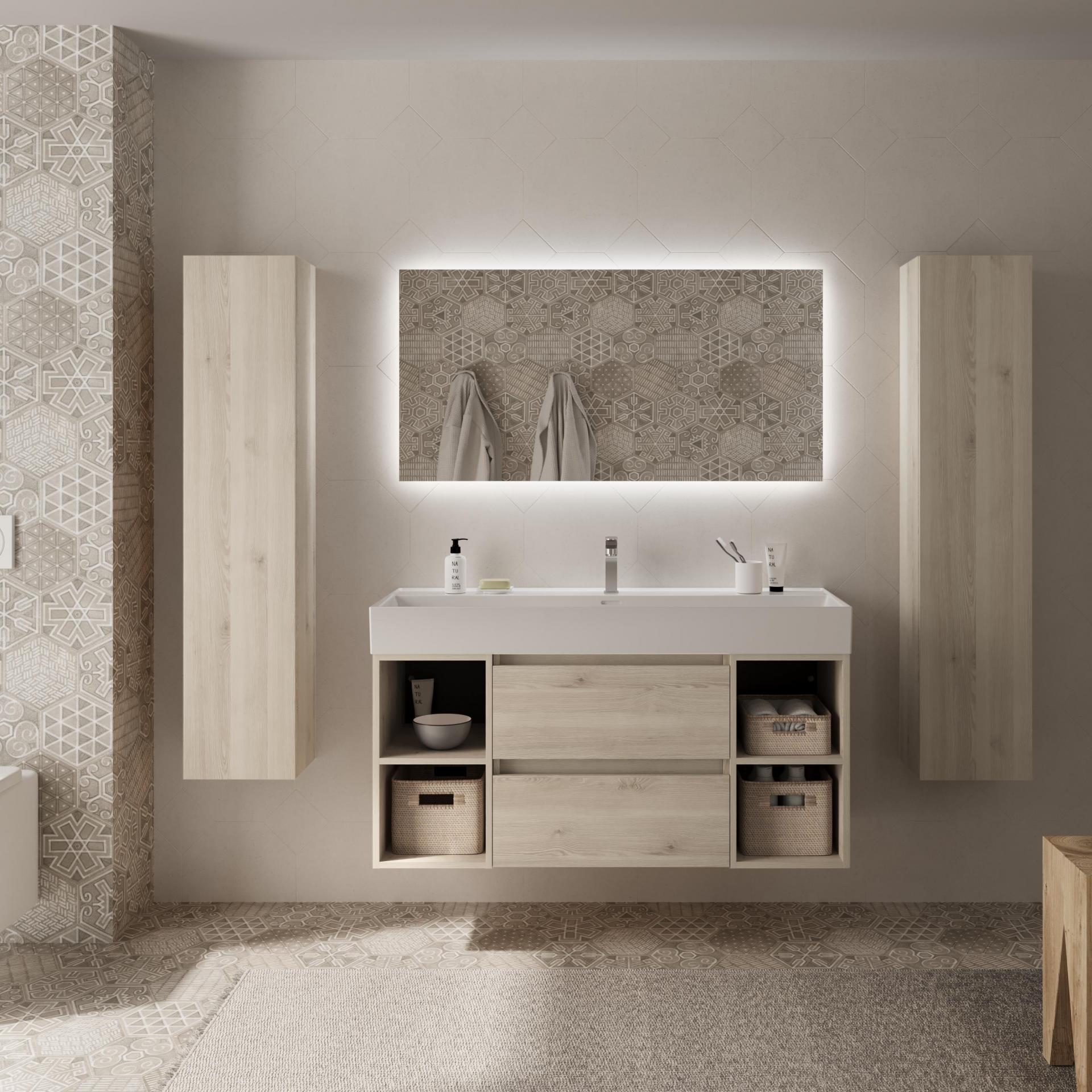 Mueble de baño Bequia Plus 2 cajones 4 huecos natural 120cm de Salgar