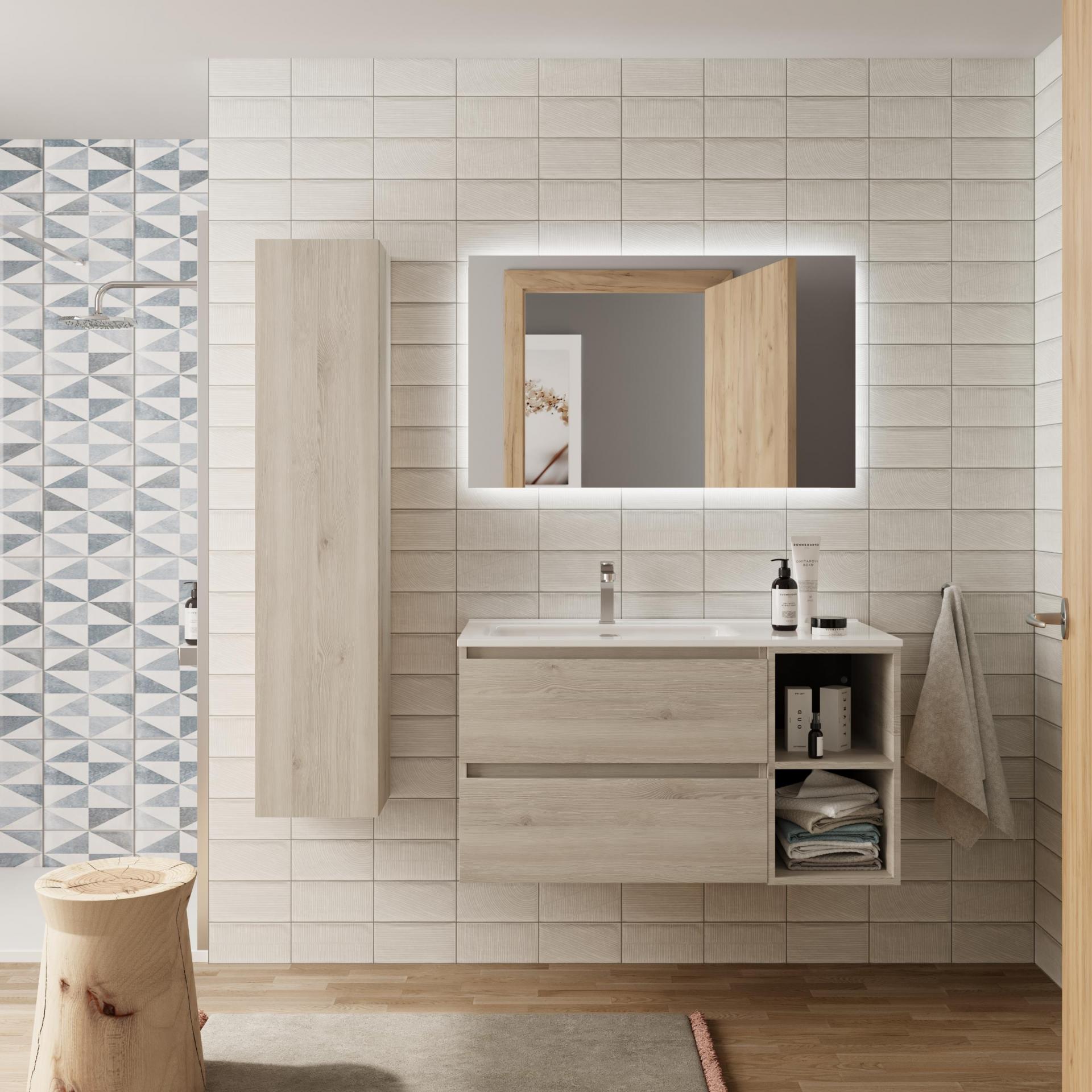 Mueble de baño Bequia Plus 2 cajones 2 huecos natural de Salgar