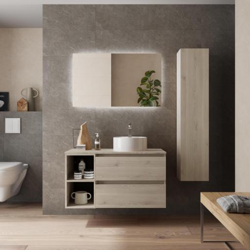 Mueble de baño sobre encimera Bequia Plus 2 cajones 2 huecos natural de Salgar
