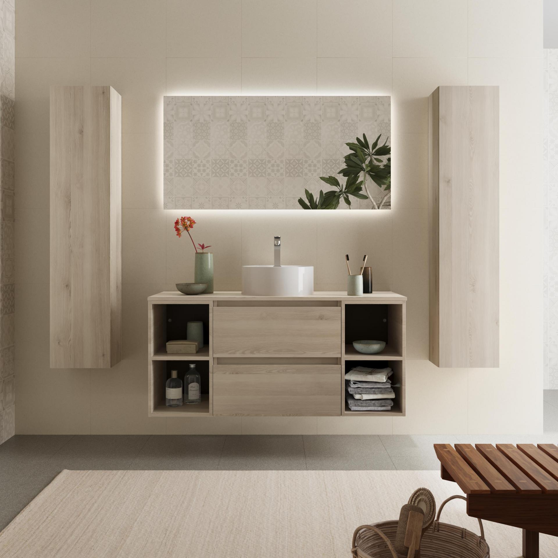 Mueble de baño sobre encimera Bequia Plus suspendido 2 cajones 4 huecos natural 120cm de Salgar
