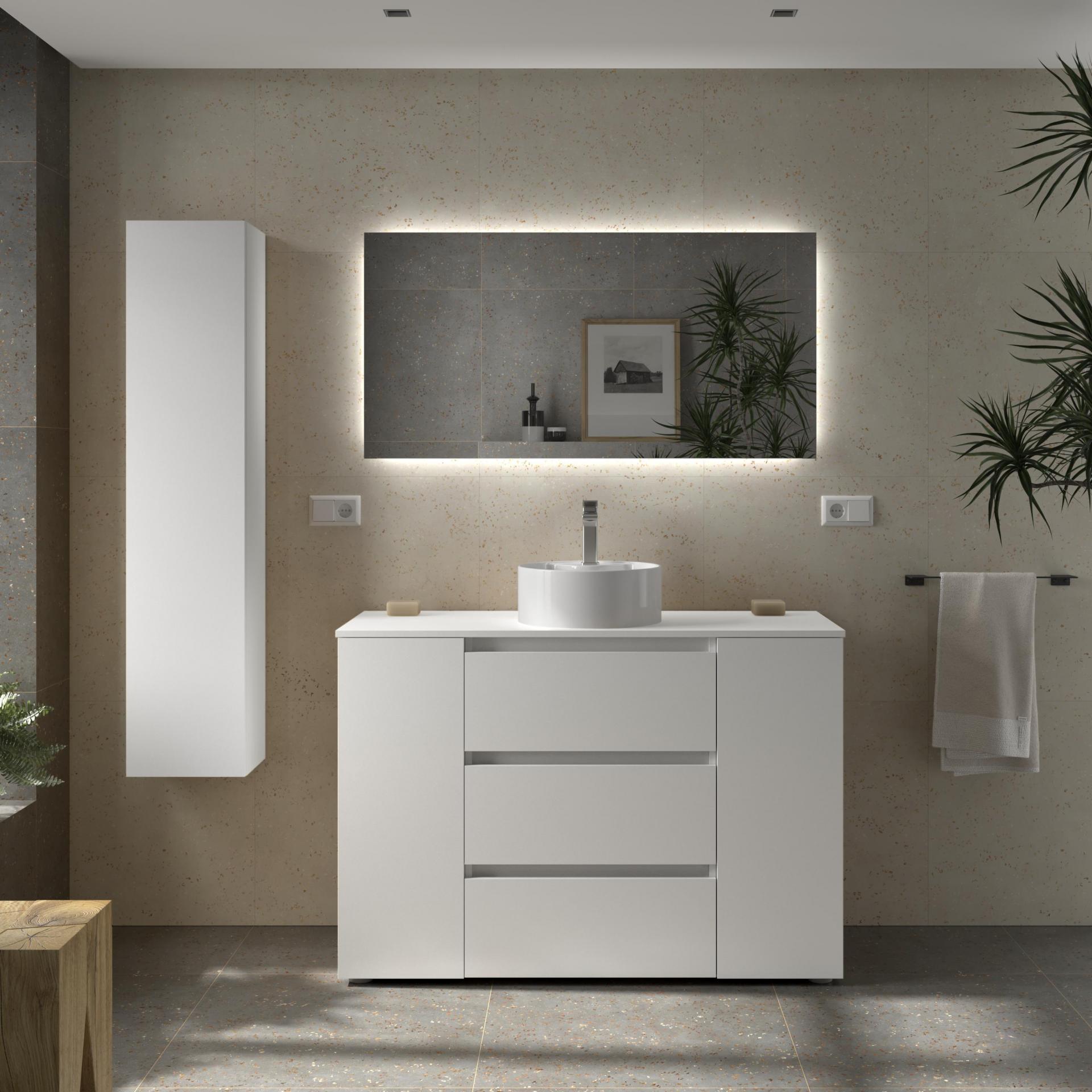 Mueble de baño sobre encimera Bequia Plus 3 cajones 2 puertas con patas 120cm de Salgar