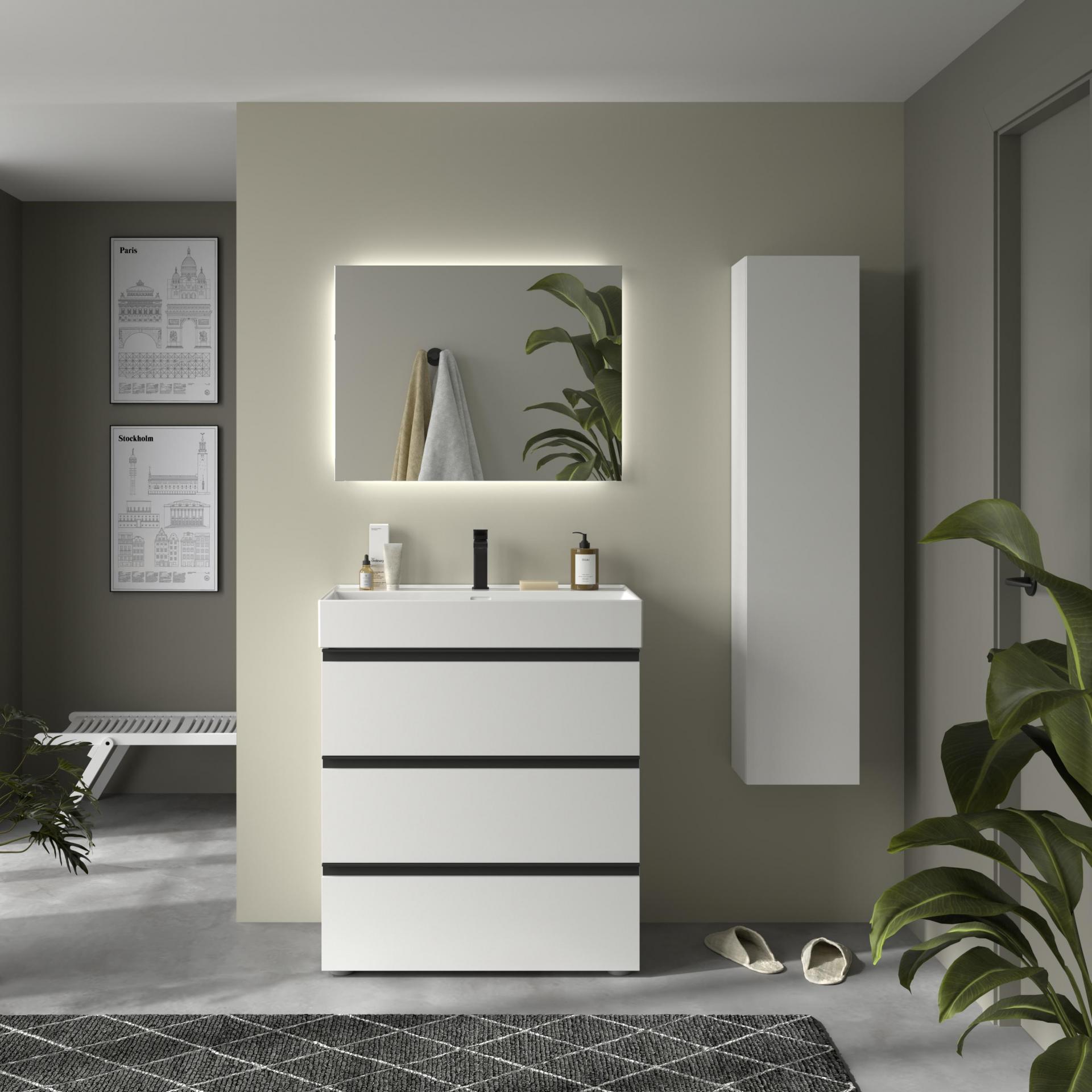 Mueble de baño Bequia Metal 3 cajones con patas y lavabo Veneto de Salgar