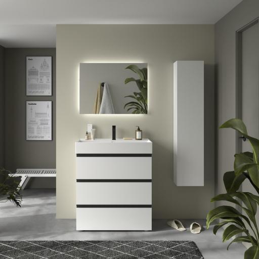 Mueble de baño Bequia Metal 3 cajones con patas y lavabo Veneto de Salgar [0]
