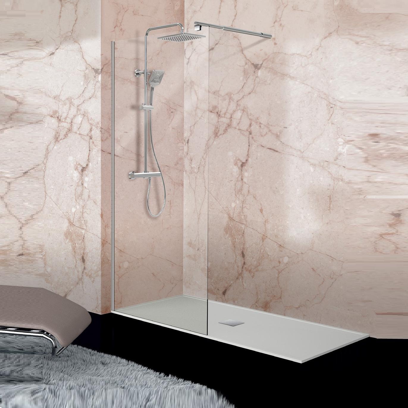 Mampara panel fijo Serie 300 1 hoja plata brillo para ducha de Kassandra