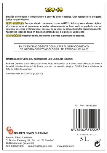 Cera Metalizante Suelos Madera/Parquet GSC-68 5 Litros [1]