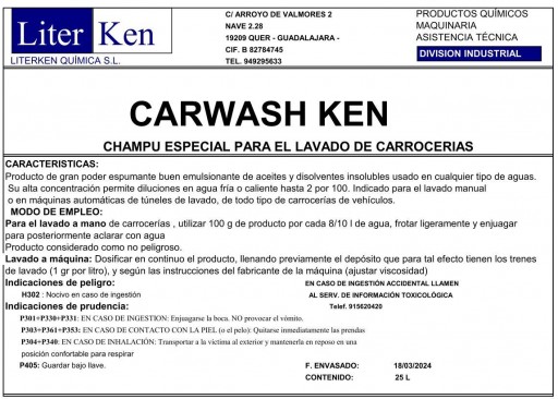 Champu Neutro Carrocerías  CARWASH KEN 10 Lts. [1]