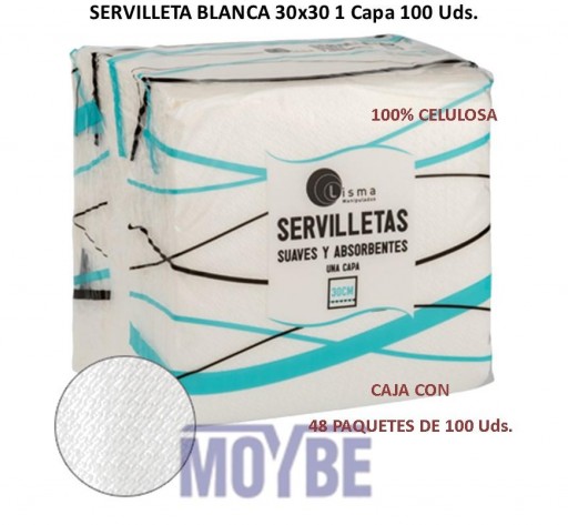 Servilleta Gofrada Blanca 30x30 1C 100 Uds (Caja 48 Unidades)