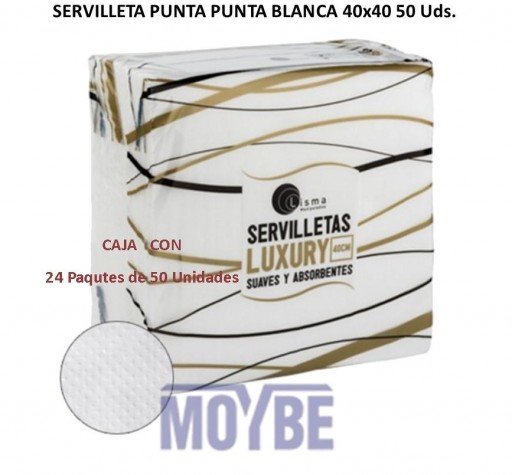 Servilleta Blanca PUNTA-PUNTA 40x40 Caja 24 Paquetes de 50 Uds.