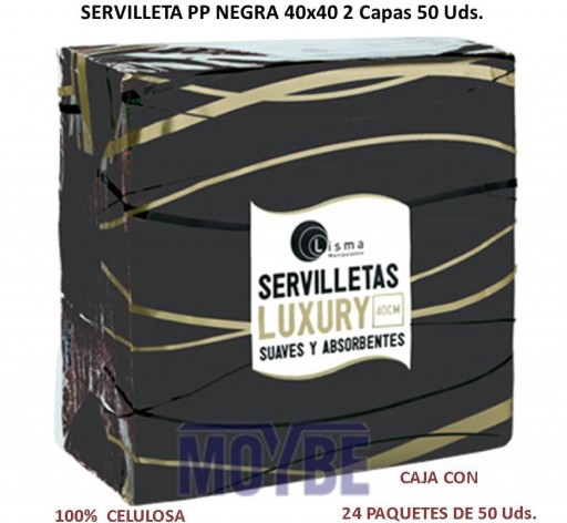 Servilleta Doble Capa Negra PUNTA-PUNTA 40x40 Caja 24 Paquetes de 50 Unidades