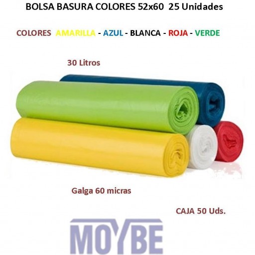 Bolsa de Basura Colores 52x60 Rollo (25 Unidades)