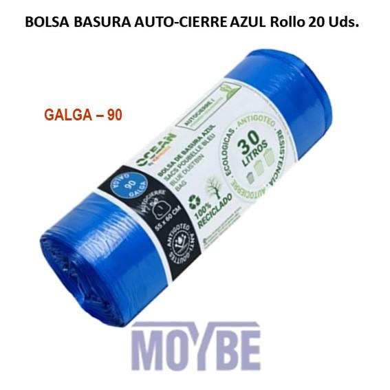 Bolsa Basura Azul Auto-Cierre Galga-90 Rollo 20 Unidades