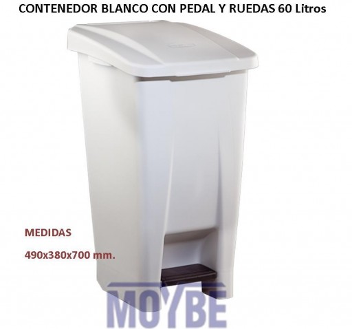 Contenedor Blanco Con Ruedas y Pedal 60 Litros