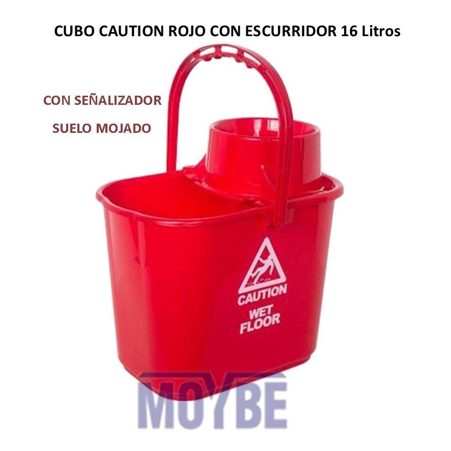 Cubo Caution Rojo Con Escurridor  16Lts