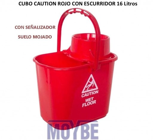 Cubo Caution Rojo Con Escurridor  16Lts