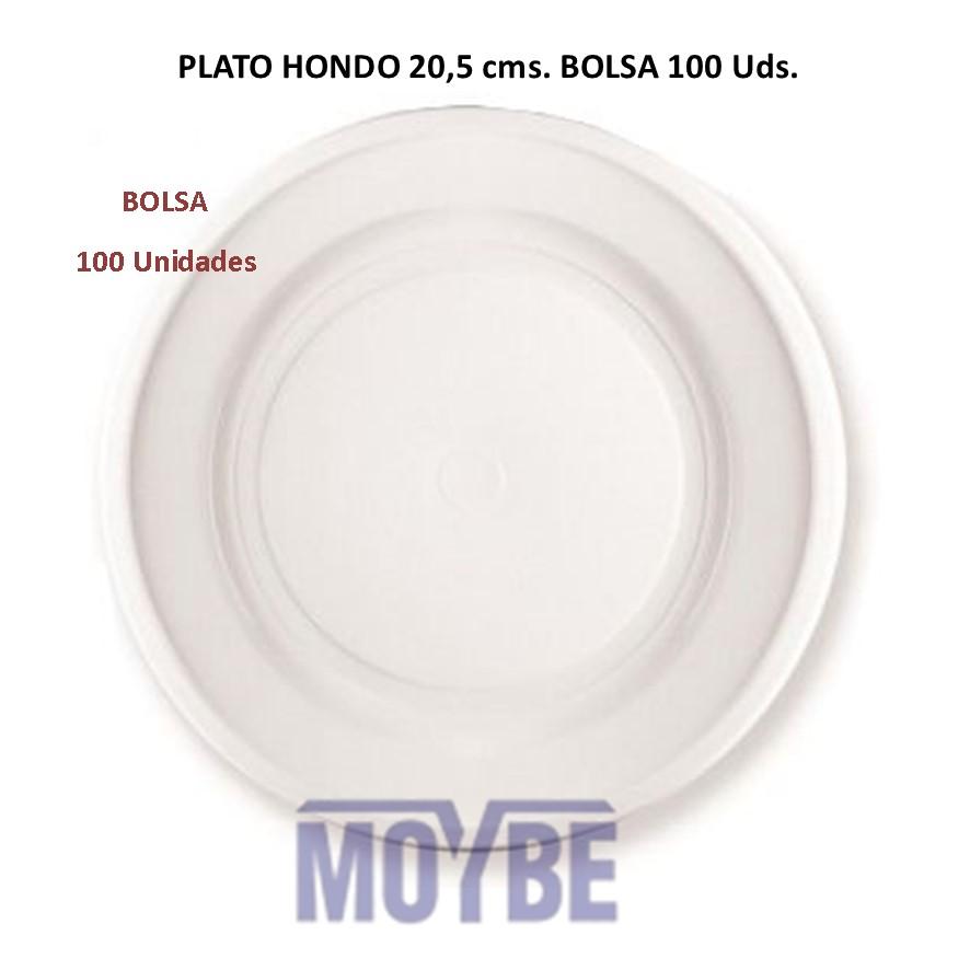 Plato Hondo Plástico Blanco 20,5cm 100 Unidades