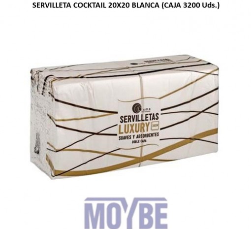 Servilleta Cocktail Blanca 20x20 2 100 Uds. ( Caja 32 Unidades)