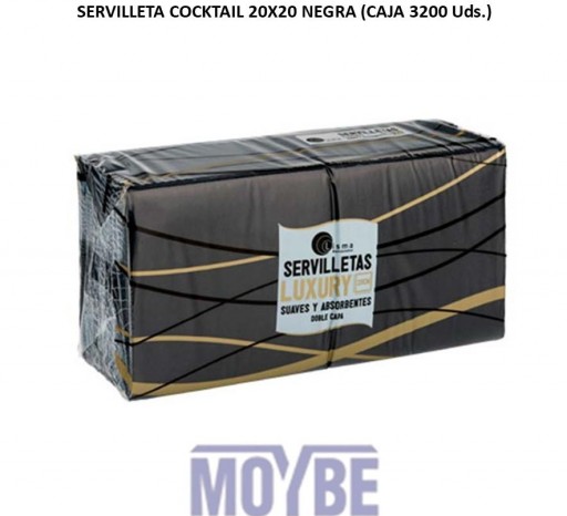 Servilleta Cocktail Negra 20x20 100 Uds (Caja 32 Unidades)