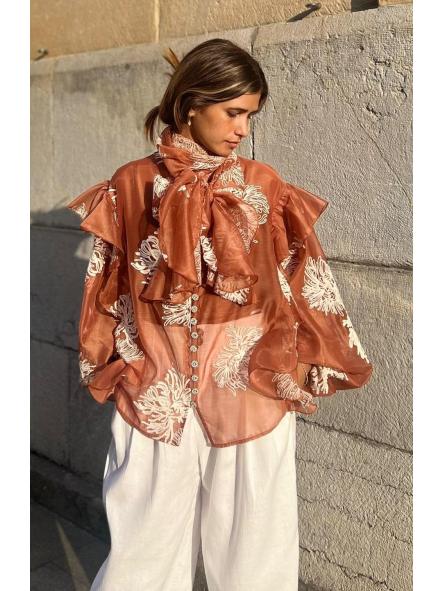MANUELA. BLUSA  COLOR TEJA BORDADA