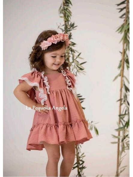 5341VE VESTIDO SUELTO ROSA CON ENCAJE. EVE CHILDREN