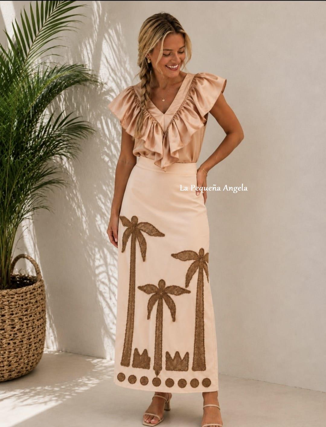 ATRANI. FALDA BEIGE CON BORDADO