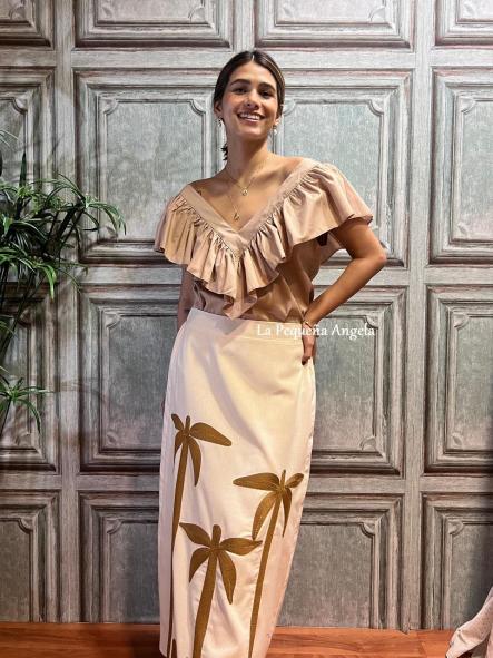 ATRANI. FALDA BEIGE CON BORDADO