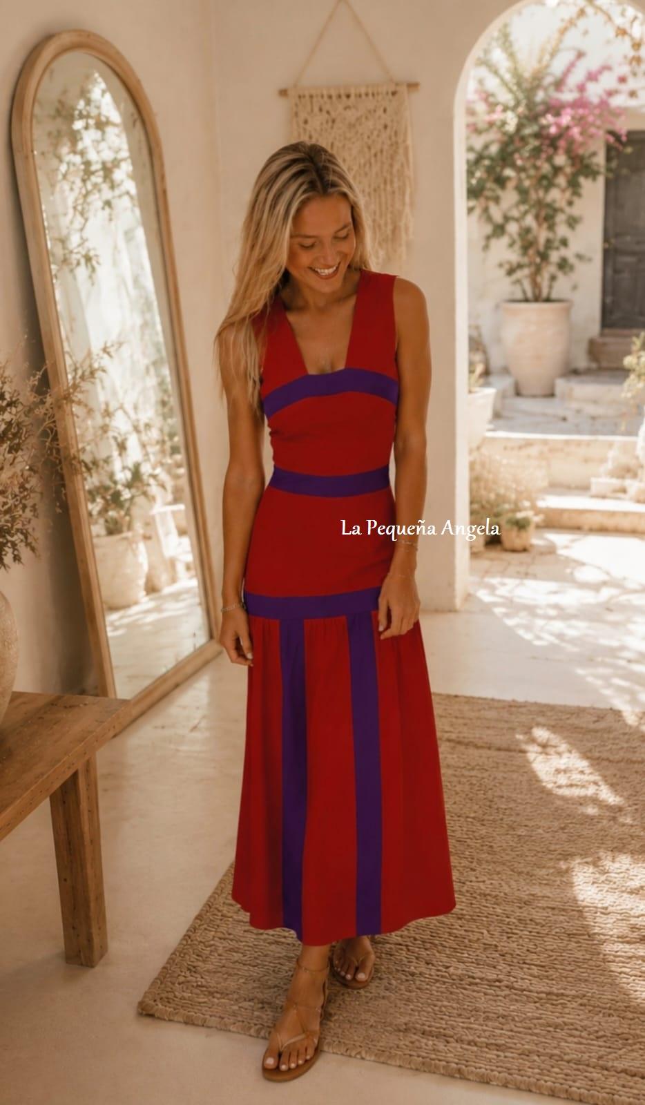 DENIA. VESTIDO TEJA-MORADO