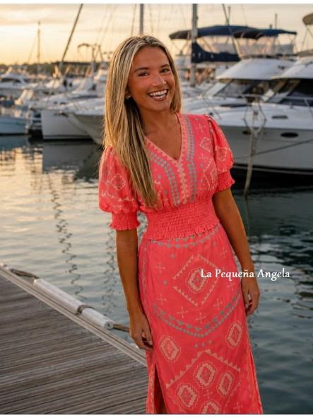 SANDY. CONJUNTO TOP Y FALDA EN CORAL