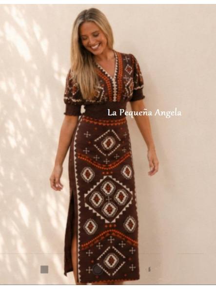 SANDY. CONJUNTO TOP Y FALDA MARRON