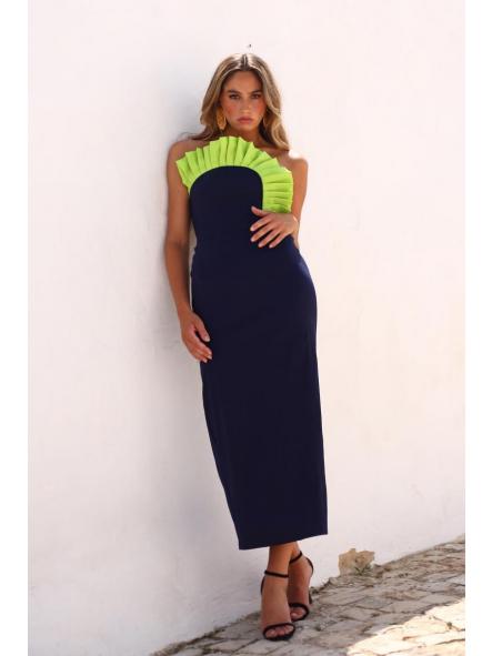 SUCRE. VESTIDO AZUL MARINO VOLANTE PISTACHO [0]