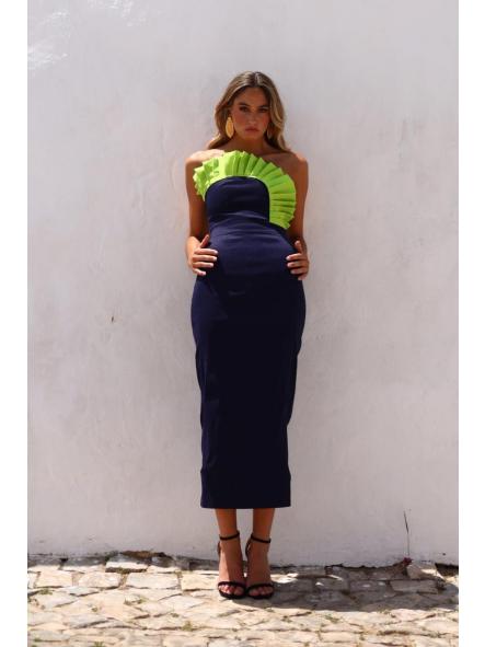 SUCRE. VESTIDO AZUL MARINO VOLANTE PISTACHO [2]