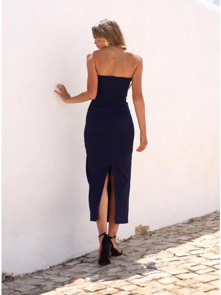 SUCRE. VESTIDO AZUL MARINO VOLANTE PISTACHO [2]