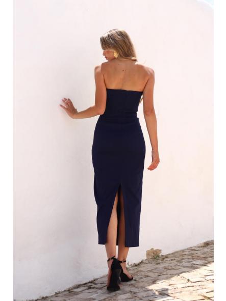 SUCRE. VESTIDO AZUL MARINO VOLANTE PISTACHO [1]