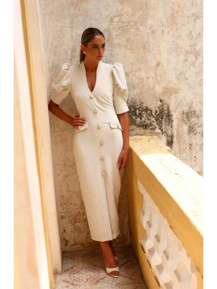 YARI. VESTIDO MIDI EN CRUDO