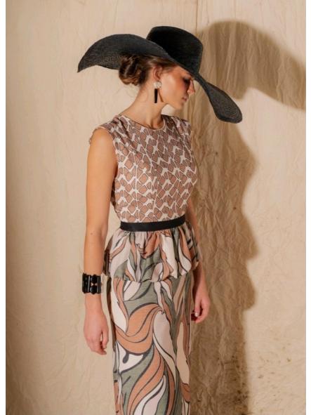 2844, VESTIDO VERDE Y MARRON