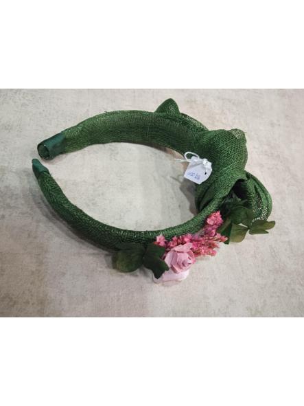 EL5 DIADEMA MUJER NUDO VERDE CON FLORES EN ROSA [2]