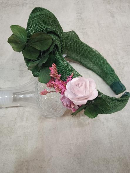 EL5 DIADEMA MUJER NUDO VERDE CON FLORES EN ROSA [1]