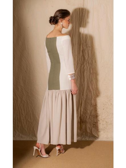 2817. VESTIDO MIDI VERDE, BEIGE y TOSTADO [2]