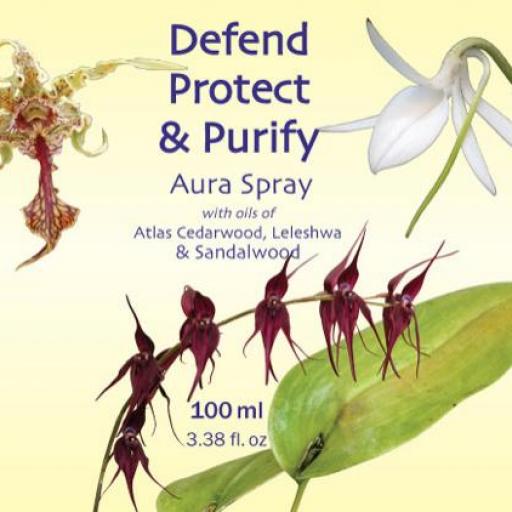 Defend Protect & Purify con aceites de Leleshwa, Sándalo & Cedro, etiqueta amarilla
