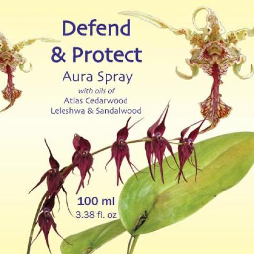 Defend and Protect con aceites de Leleshwa, Sándalo & Cedro, etiqueta amarilla
