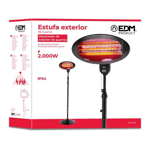 Estufa de cuarzo de exterior con pie - 2000w - edm [1]